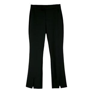 梨形身材裤子女大码胖妹妹mm微喇叭弹力九分西装裤高腰显瘦小黑裤