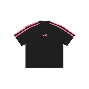 庞博文同款Achock潮牌拼接拼条印花重磅纯棉T恤美式高街宽松短袖