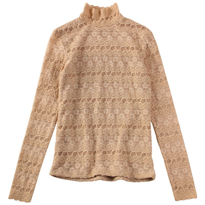 磨毛蕾丝弹力洋气风纱衣打底衫