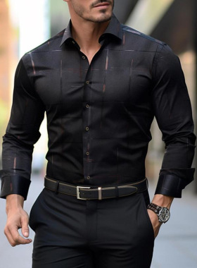 D 34432 Elastic lapel men's shirt 弹力翻领男士休闲衬衫