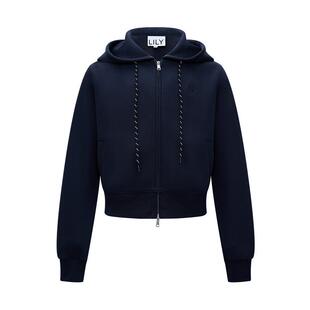 LILY2026春新款时髦撞色短款上衣外套抽绳连帽收腰休闲通勤卫衣女