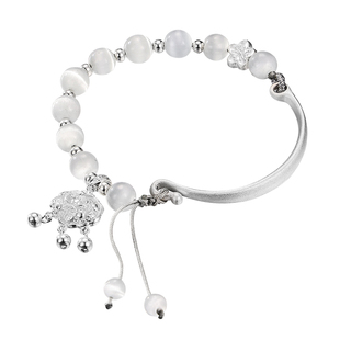 永兴银楼足银990平安福锁半镯半链女时尚纯银小众手链猫眼石手串