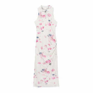 新中式改良旗袍连衣裙气质复古足疗SPA技师工服女性感古典舞裙子