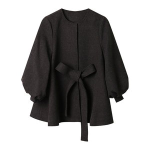 DianThia裙摆型灯笼袖中长款毛呢大衣外套秋冬设计感女装新款风衣