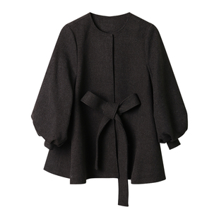 DianThia裙摆型灯笼袖中长款毛呢大衣外套秋冬设计感女装新款风衣