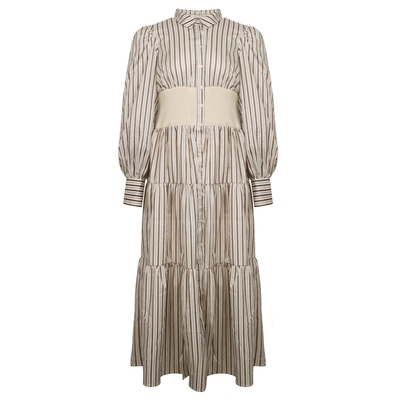 束腰日系竖条纹连衣裙