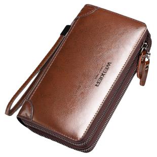 男士手拿包高端真皮双拉链手抓包男2024新款大容量长款牛皮钱包潮