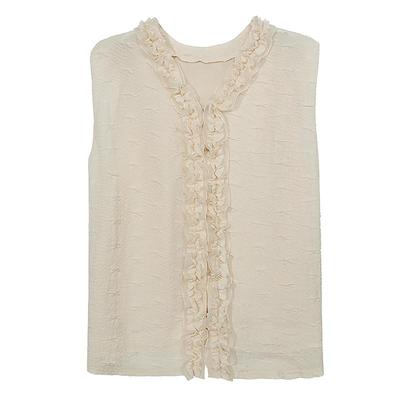 谜底衬衫无袖女2025夏季新品通勤褶皱荷叶边宽松A型上衣252MS0654