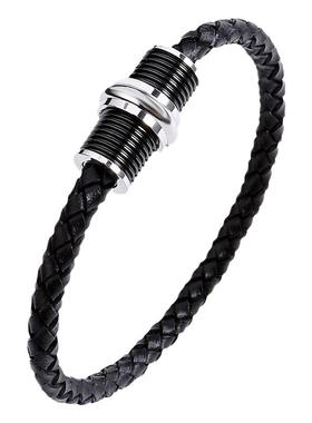 轻奢编织真皮黑色情侣礼物手绳
