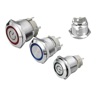 金属按钮开关自锁复位圆环形电源符号标志带LED灯按键16/19/22mm