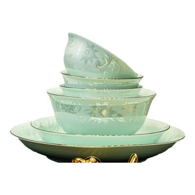 高端景德镇影青瓷高温餐具套装结婚乔迁陶瓷碗碟盘子套装家用