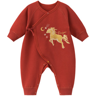 【舒绒棉】新生儿微绒连体衣秋冬季宝宝红色喜庆哈衣满月新年爬服