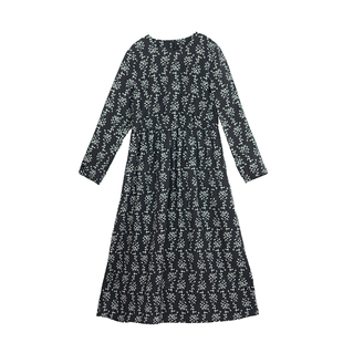 忘城N114座/和秋天一起变瘦/2022冬黑白碎花天丝亚麻文艺连衣裙