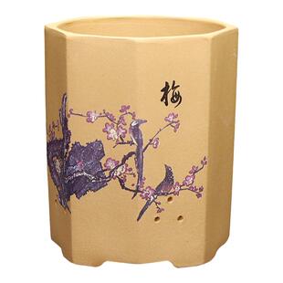 紫砂兰花盆精品大号六方桌面绿植古典盆景盆竹子发财树金弹子专用