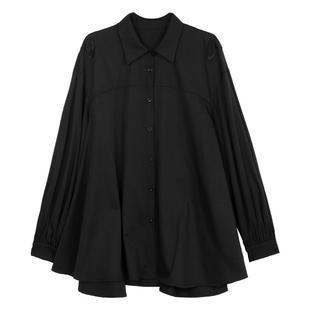 KEIKO 蝴蝶刺绣黑色长袖衬衫2026早春高级感泡泡袖上衣宽松防晒衫