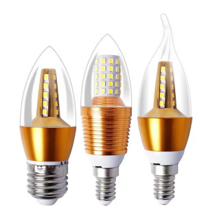 led尖泡拉尾节能220v家用款室内水晶灯暖色E27灯泡小螺口E14超亮