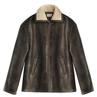 COCOBELLA[miu系穿搭]手工擦色PU环保皮衣女冬保暖棉服外套PU3007