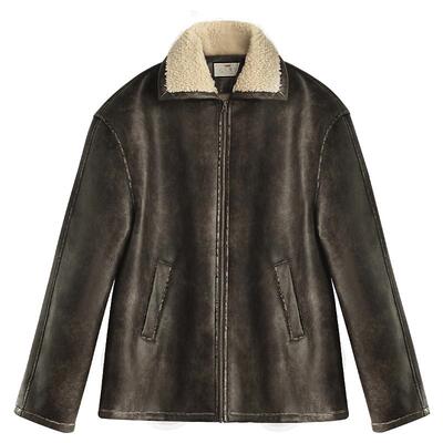 COCOBELLA[miu系穿搭]手工擦色PU环保皮衣女冬保暖棉服外套PU3007