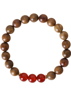 细6mm天然绿檀木手串女红色水晶红玛瑙幸运手链新中式情绪稳定