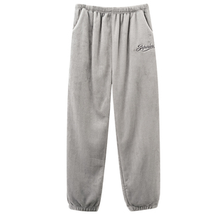 芬腾可安珊瑚绒睡裤男士男款冬季加绒加厚大码浅灰家居裤子秋冬天