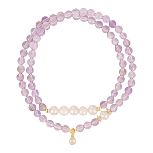 阿吉豆手串女紫水晶双层淡水珍珠九紫离火情绪稳定紫水晶手链手饰
