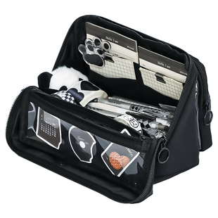 黑色可拆卸笔袋高颜值ins风小众不撞款2025新款铅笔袋大容量透明文具袋折叠式文具盒多功能笔盒