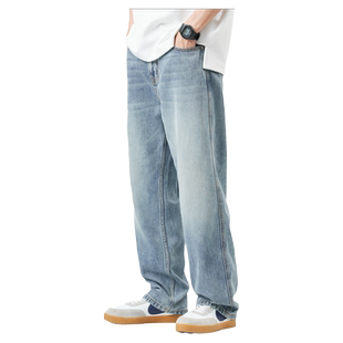 hansca莱赛尔天丝牛仔裤男潮牌2025春夏薄款直筒宽松垂感阔腿长裤