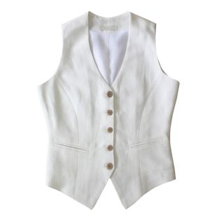 2025韩版春夏新款薄款修身OL女式单排扣无袖亚麻西装马甲坎肩双层