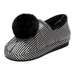 棉拖鞋女包跟情侣居家毛球皮质防水室内保暖厚底月子秋冬季棉鞋