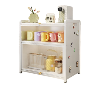多层带门置物架防尘杯架台面水杯奶瓶收纳桌面储物架多功能收纳柜