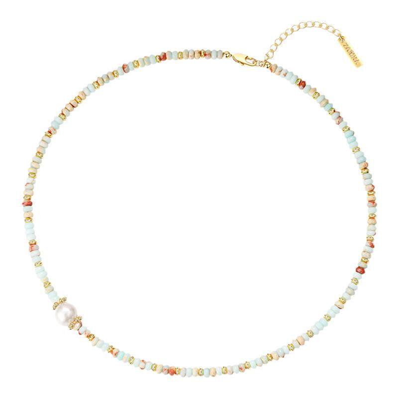 彩色串珠碧玉石淡水珍珠项链女轻奢小众锁骨链多巴胺颈链2025新款