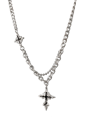 新款黑色十字架男生毛衣项链小众个性拼接链条吊坠小众设计锁骨链