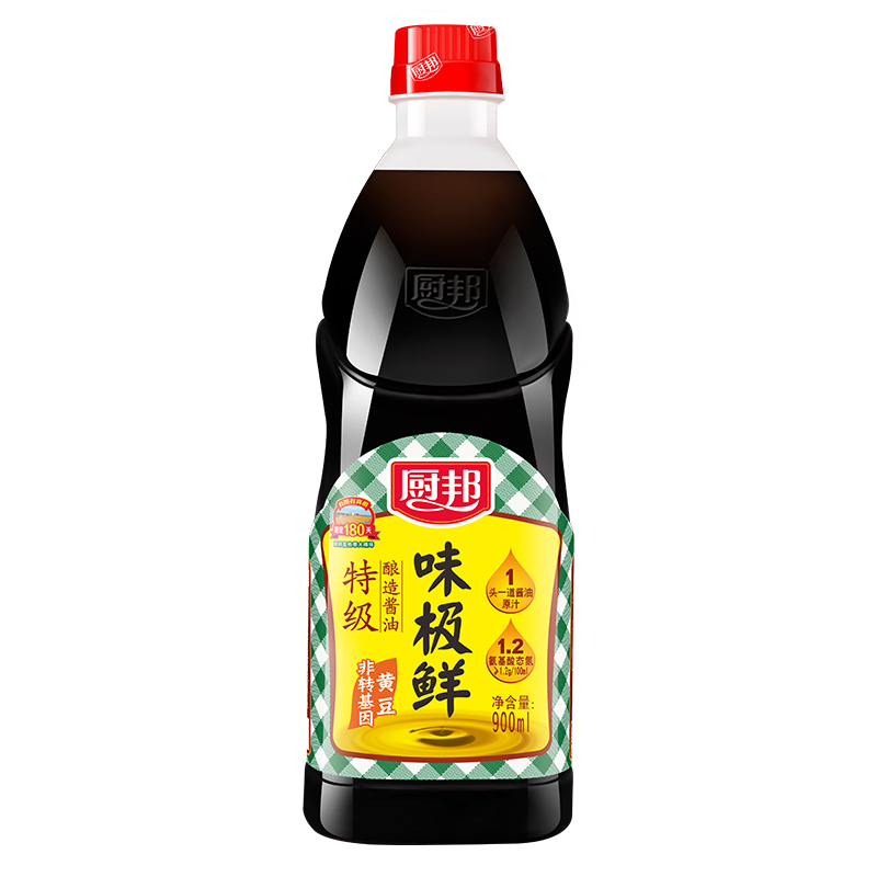 厨邦味极鲜900ml 特级酿造生抽酱油炒菜清蒸凉拌点蘸蒸鱼家用调味