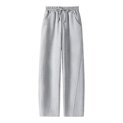 班尼路S&K系列灰色窄版直筒卫裤女2025秋冬新款小个子加绒弯刀裤N