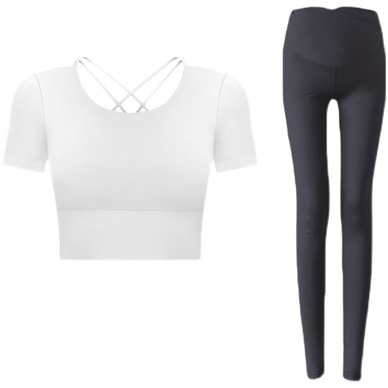 孕妇套装露脐带胸垫舞蹈健身裤