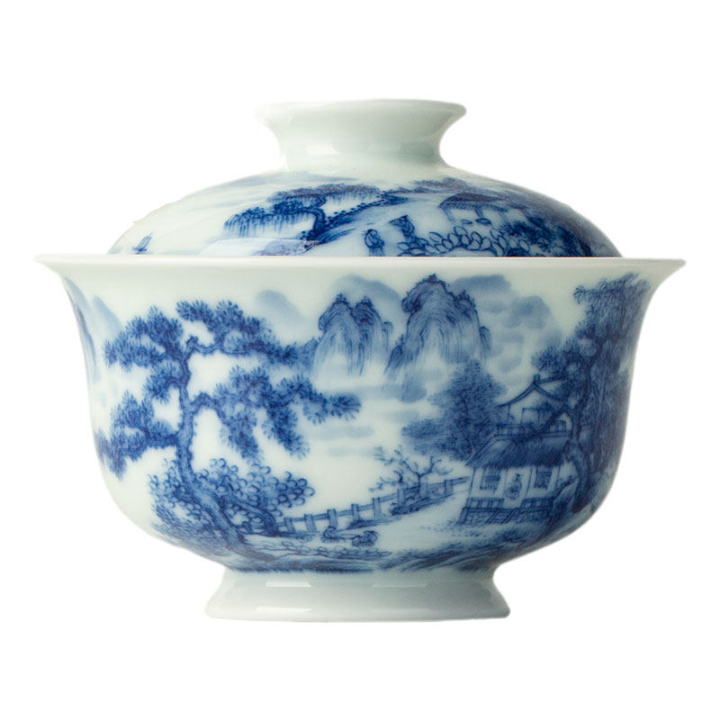 三勤堂青花山水手绘功夫茶具套组