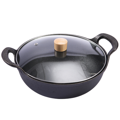 铸铁炒菜锅无涂层不粘家用火锅加厚炖锅煲汤锅电磁灶燃气通用