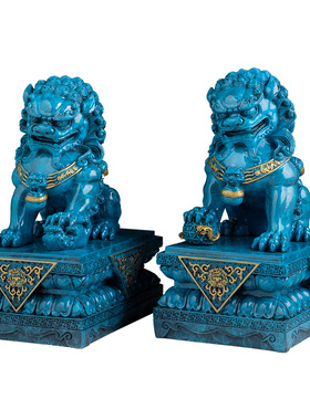 北京王府宫门狮一对彩铜狮子摆件