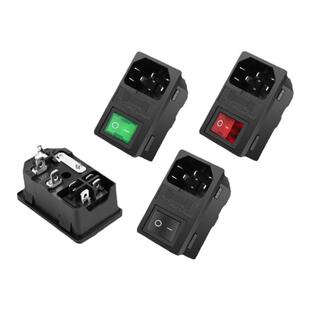 卡式品字插座AC电源插座带灯带保险丝设备三合一电源插座机箱插座