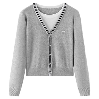 森马温柔假两件撞色短款针织衫女