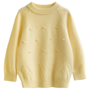 洪叶云台100%纯羊绒毛衣女童浅黄色打底衫冬季双股加厚儿童羊绒衫
