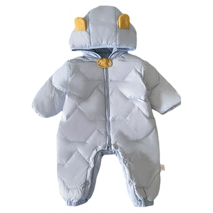 婴儿羽绒服连体衣宝宝冬装加绒保暖衣服冬季小月龄外出哈衣爬爬服