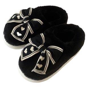 细细条 全包跟月子鞋女冬季保暖防滑居家仙女风蝴蝶结毛绒棉拖鞋