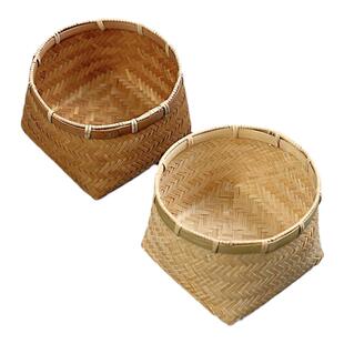 竹雪明|竹编篓子竹篮子零食收纳筐桌面收纳竹筐手工干果小筐茶点