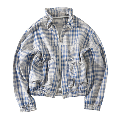 大于诗集 诺丁山假日 花苞领宽松亚麻防晒外套女显瘦格子棒球服春