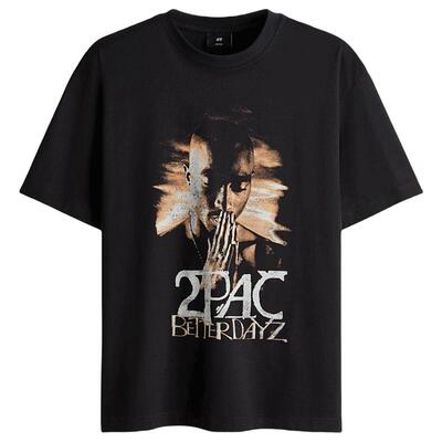 【2Pac】HM男装女装T恤2026夏季新款圆领宽松美式短袖上衣0972640