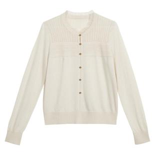 YINER音儿女装专选冬季法式木耳花边领天丝蚕丝羊毛混纺针织衫