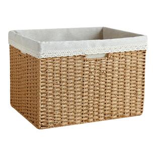 编织收纳筐家用仿藤编收纳箱格子柜收纳盒衣柜衣服杂物整理储物箱