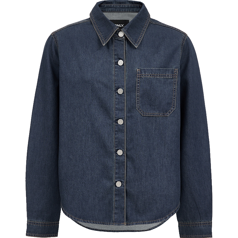 ONLY2026春季新款灵动圆弧形下摆设计正肩长袖翻领牛仔衬衫女