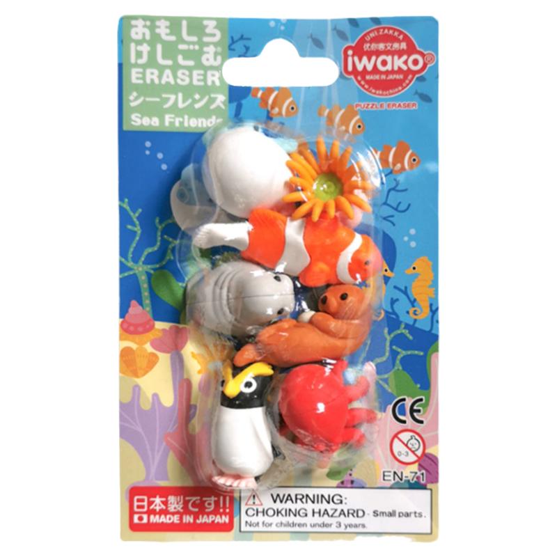 IWAKO 岩泽儿童趣味拼插橡皮深海动物系列海狮章鱼小丑鱼盒装包邮